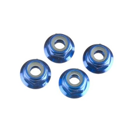 Nuts ALUM flanged serrated (4mm) (blue-anod) (4)