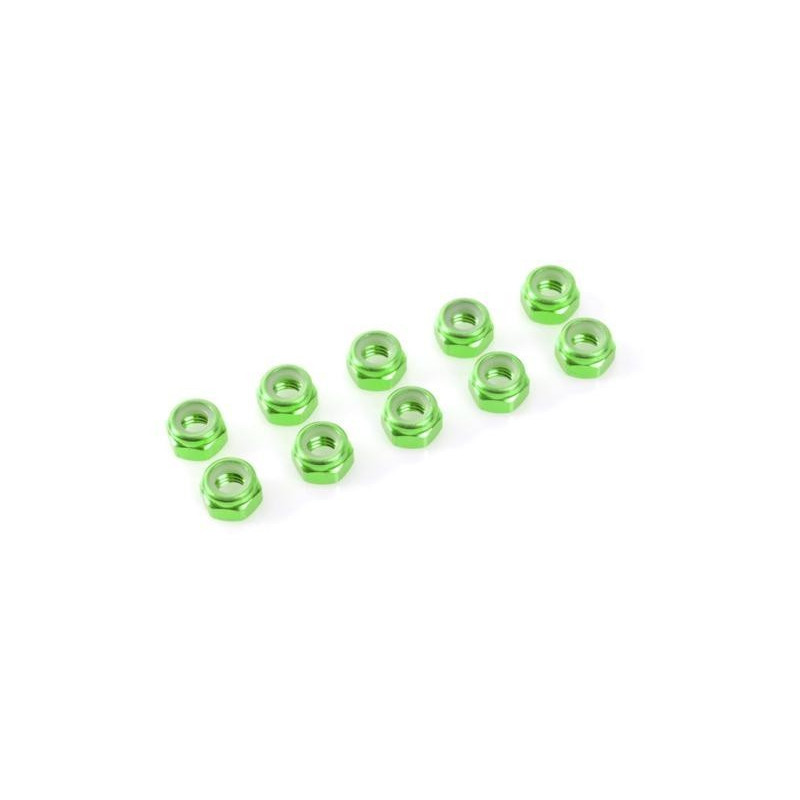 Nylstop nut M3 Green , Aluminium (10pcs)