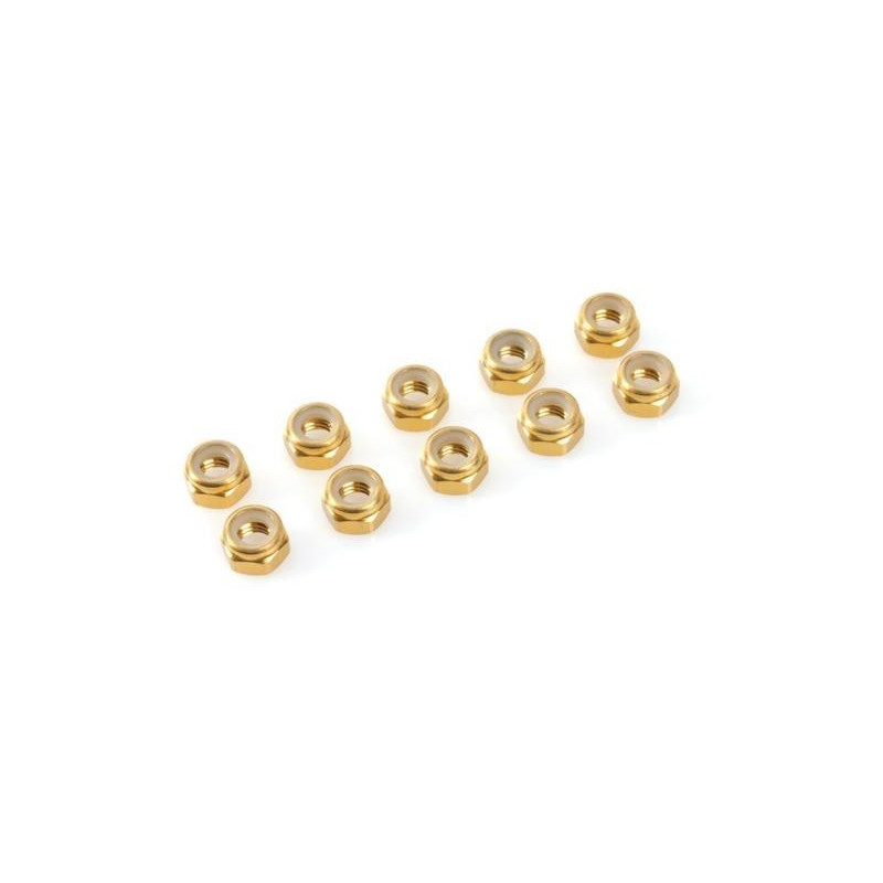 Nylstop nut M5 Gold , Aluminium (10pcs)