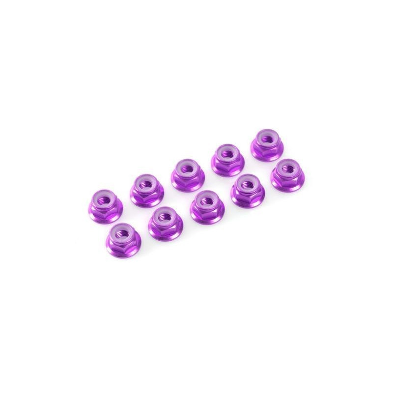 Flanged nylstop nut M3 Purple , Aluminium (10pcs)