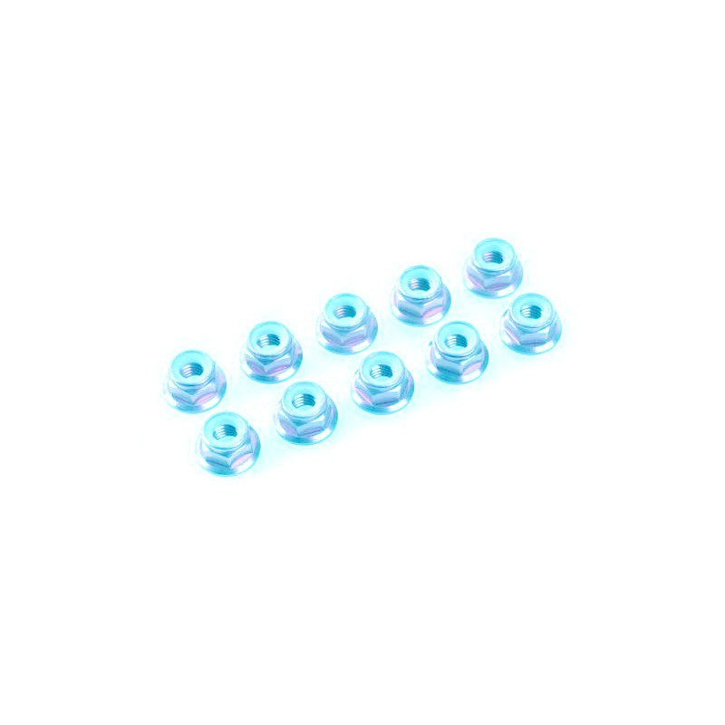 Flanged nylstop nut M4 Blue , Aluminium (10pcs)