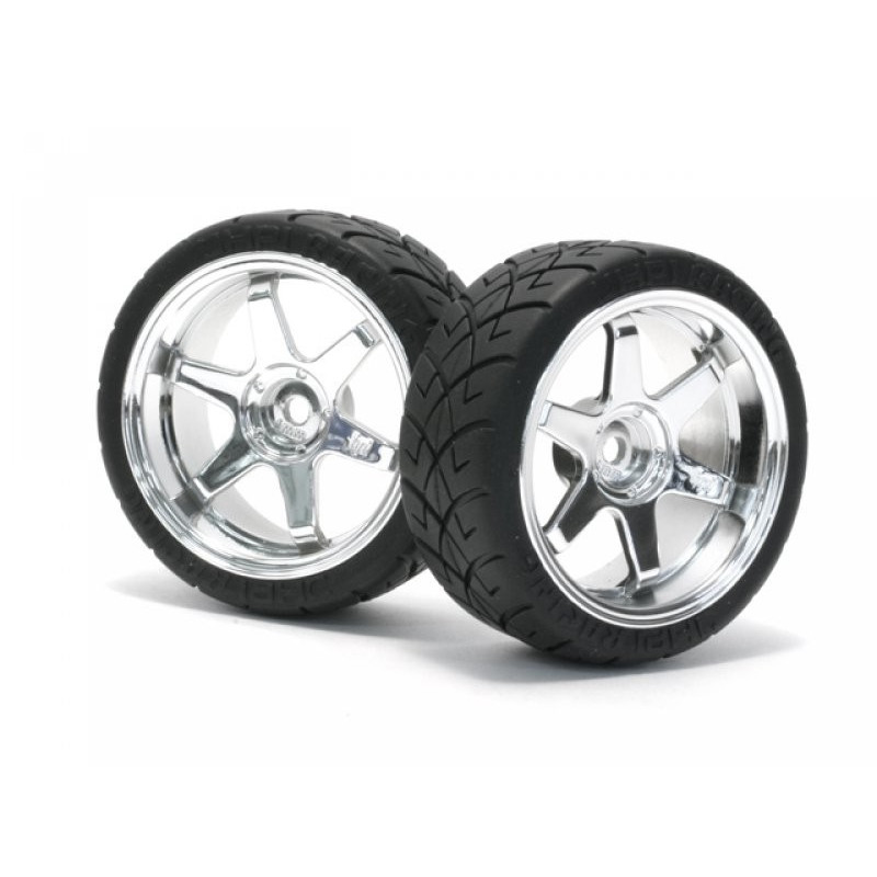 MOUNTED X PATTERN TYRE D COMPOUND ON TE37 3MM OFFSET CHROME