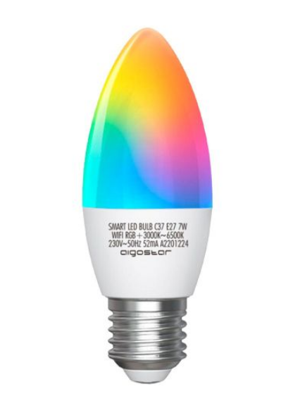 Lâmpada Smart LED WiFi RGB+CW E27 C37 7W Aigostar