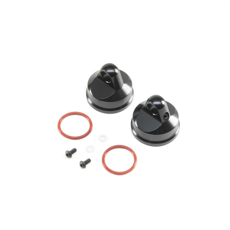 Shock cap, aluminum, black (2): lst/2, 3xl-e