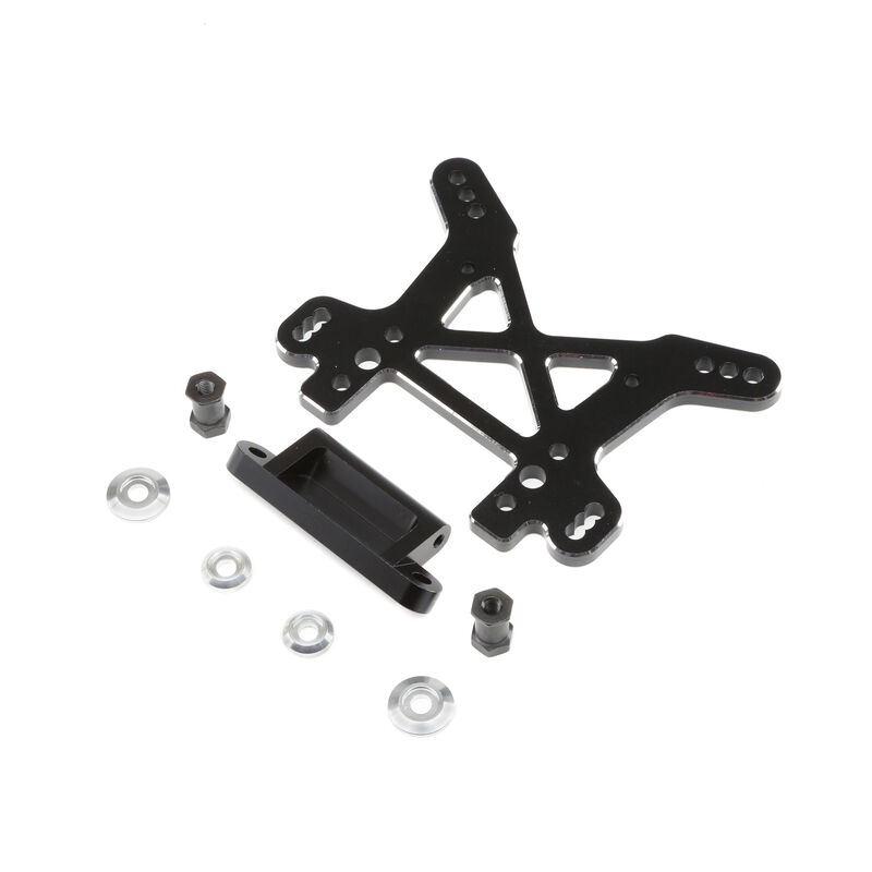 Shock tower, front, black, aluminum: dbxl, mtxl