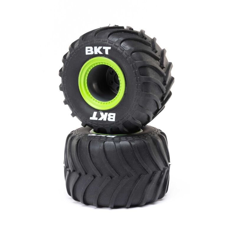 Mt tires,green beadlock, premount(2): mini lmt