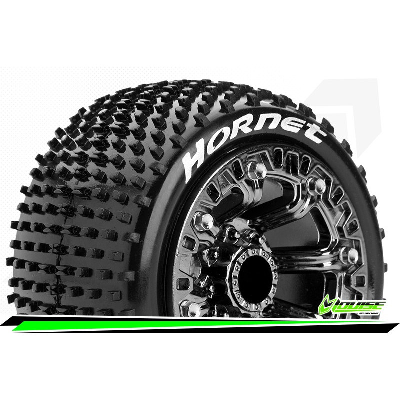 Louise RC ST-HORNET 1:16 Truck Tire Set Mounted Sport Black Chrome 2.2 Wheels Hex 12mm