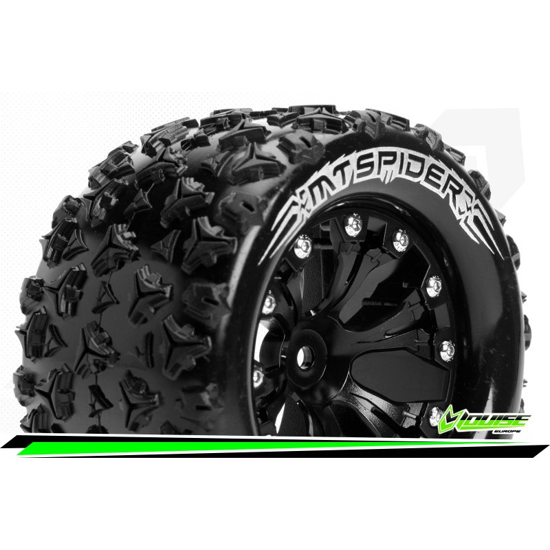 Louise RC - MT-SPIDER 1:10 Monster Truck Tire Set Mounted Sport Black 2.8 Wheels Hex 14mm