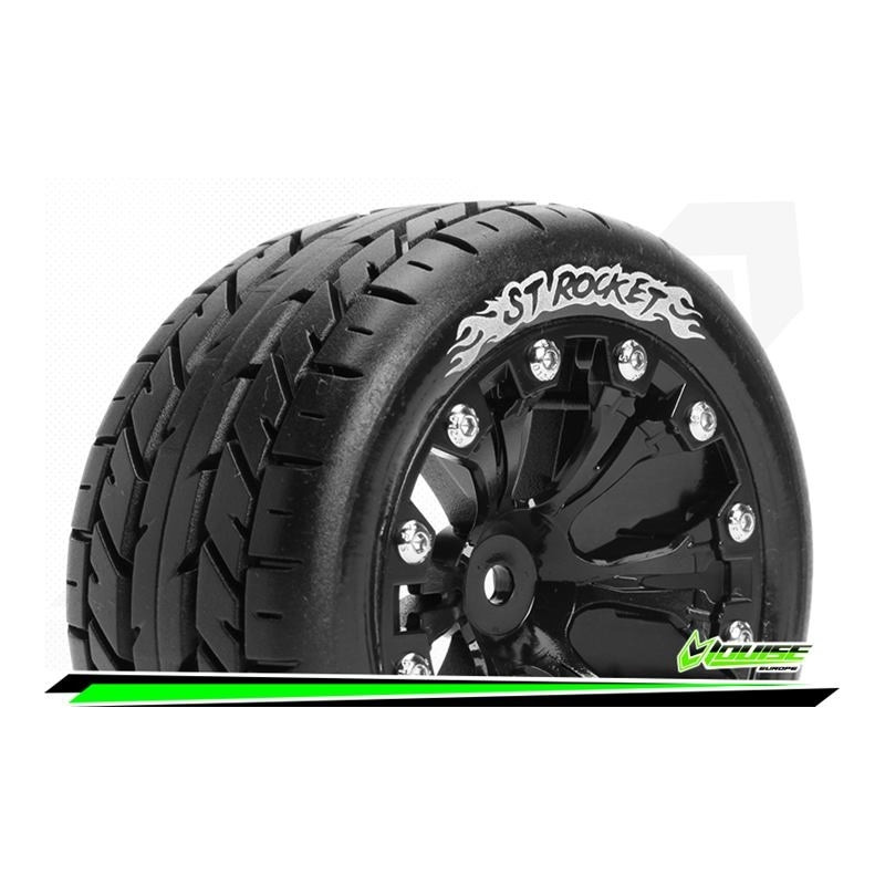 Louise RC - ST-ROCKET 1:10 Stadium Truck Tire Set Mounted Sport Black 2.8 Wheels 1/2-Offset Hex 12mm - L-T3208SBH