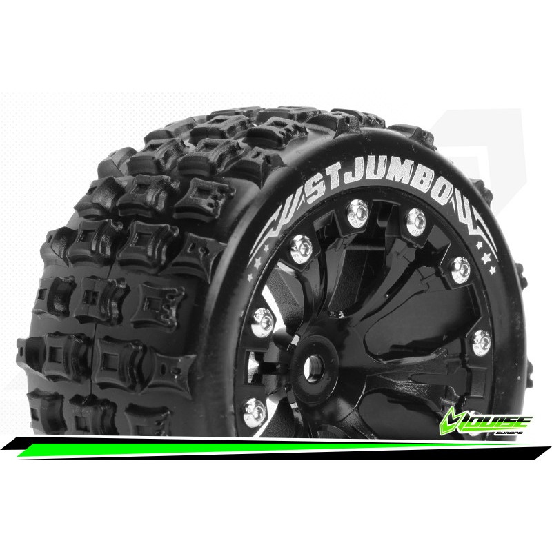 Louise RC ST-JUMBO 1:10 Stadium Truck Tire Set Mounted Sport Black 2.8 Wheels 1/2-Offset Hex 12mm
