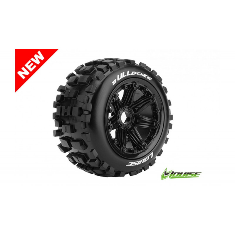 Louise RC - B-ULLDOZE 1:5 Buggy Tire Set Mounted Sport Black Bead-Lock Wheels Hex 24mm Rear L-T3244B - 1 Pair