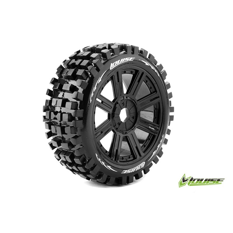 B-ULLDOZE 1:8 Buggy Tire Set Mounted Soft Black Spoke Rims