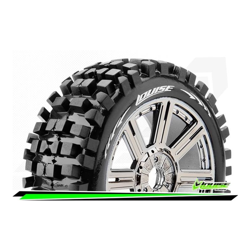 B-ULLDOZE - 1-8 Buggy Tire Set - Mounted - Soft - Black-Chro