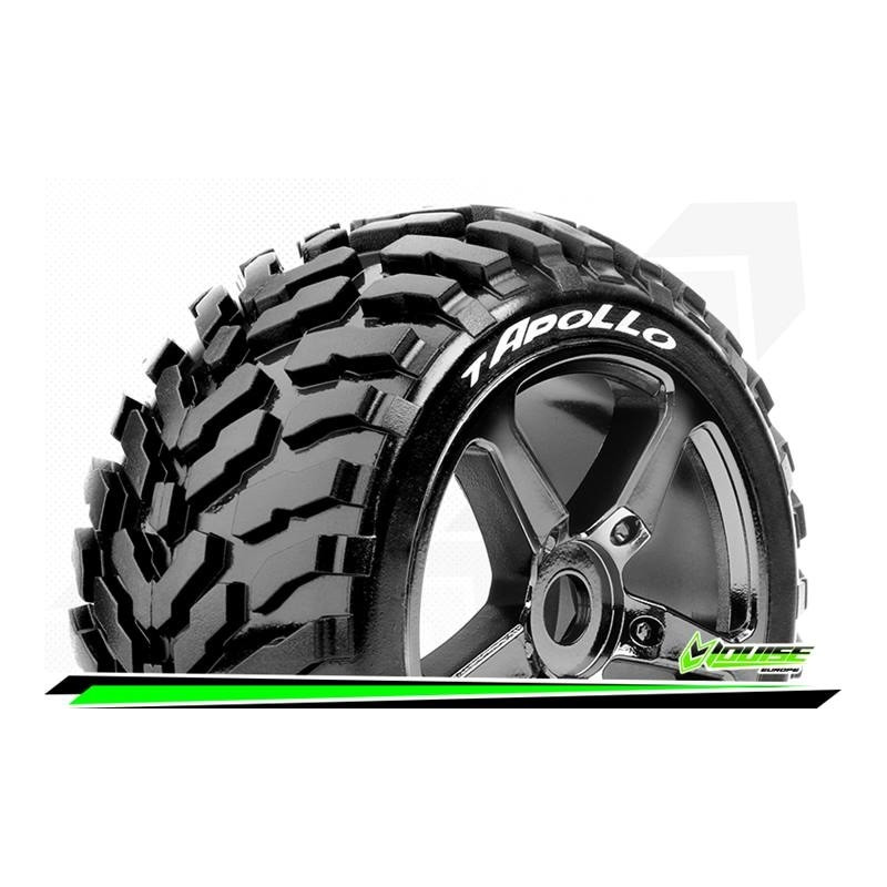 T-APOLLO - 1-8 Truggy Tire Set - Mounted - Soft - Black-Chro
