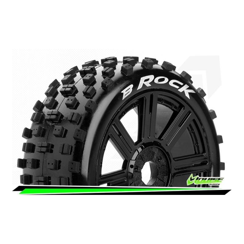 B-ROCK - 1-8 Buggy Tire Set - Mounted - Soft - Black Spoke W