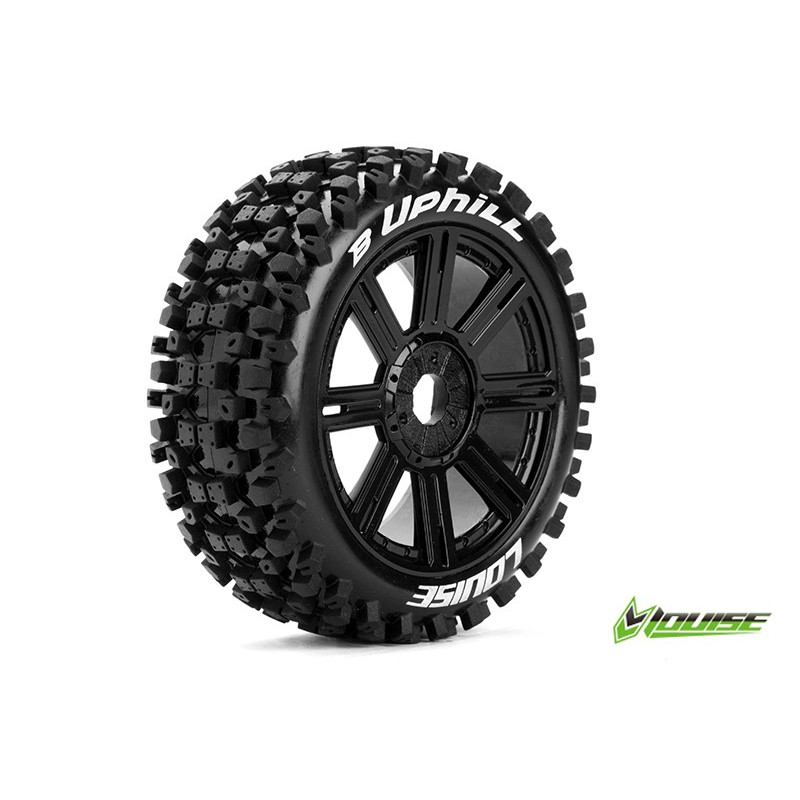 B-UPHILL 1:8 Buggy Tire Set Mounted Soft Black Spoke Rims