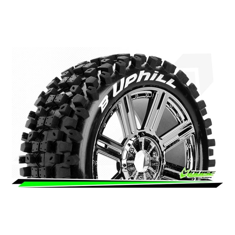 B-UPHILL - 1-8 Buggy Tire Set - Mounted - Soft - Black-Chrom