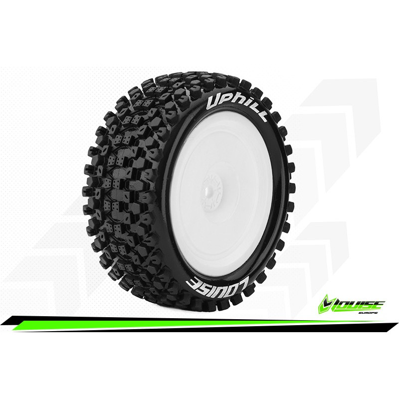 E-UPHILL 1:10 Buggy Tire Set Mounted Soft White Wheels 12mm