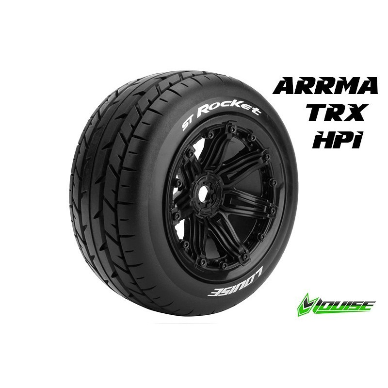 ST-ROCKET 1:8 Stadium Truck Tire Set Mounted Sport Black 3.8