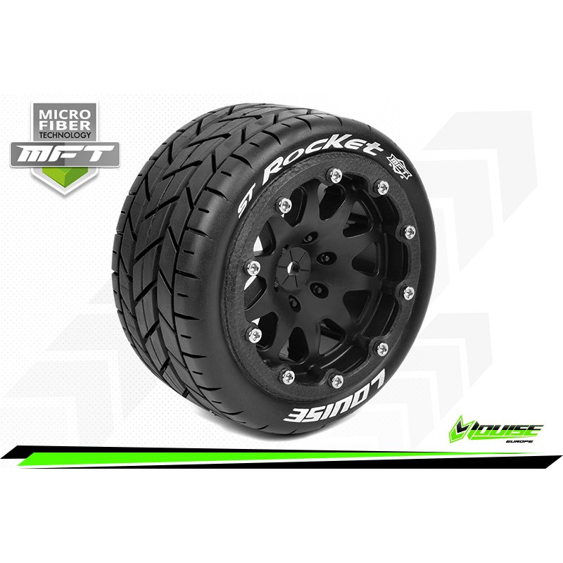 Louise RC - MFT ST-ROCKET 1:10 Monster Truck Tire Set Mounted Sport Black 2.8 Bead-Lock Wheels 0-Offset - Hex 12mm - L-T3311SB