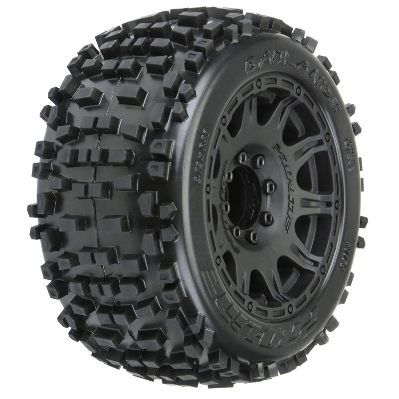 1/8 badlands f/r 3.8’’ mt tires mounted 17mm blk raid (2)