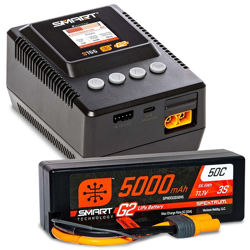 SPEKTRUM Smart Powerstage 3S Surface Bundle: G2 5000mAh 3S LiPo IC5 & S155